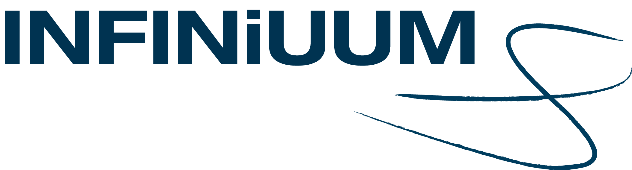 The official INFINIUUM logo featuring bold, uppercase navy-blue text with a stylized flowing line design forming an abstract infinity symbol to the right of the wordmark. The design evokes continuity, innovation, and precision.