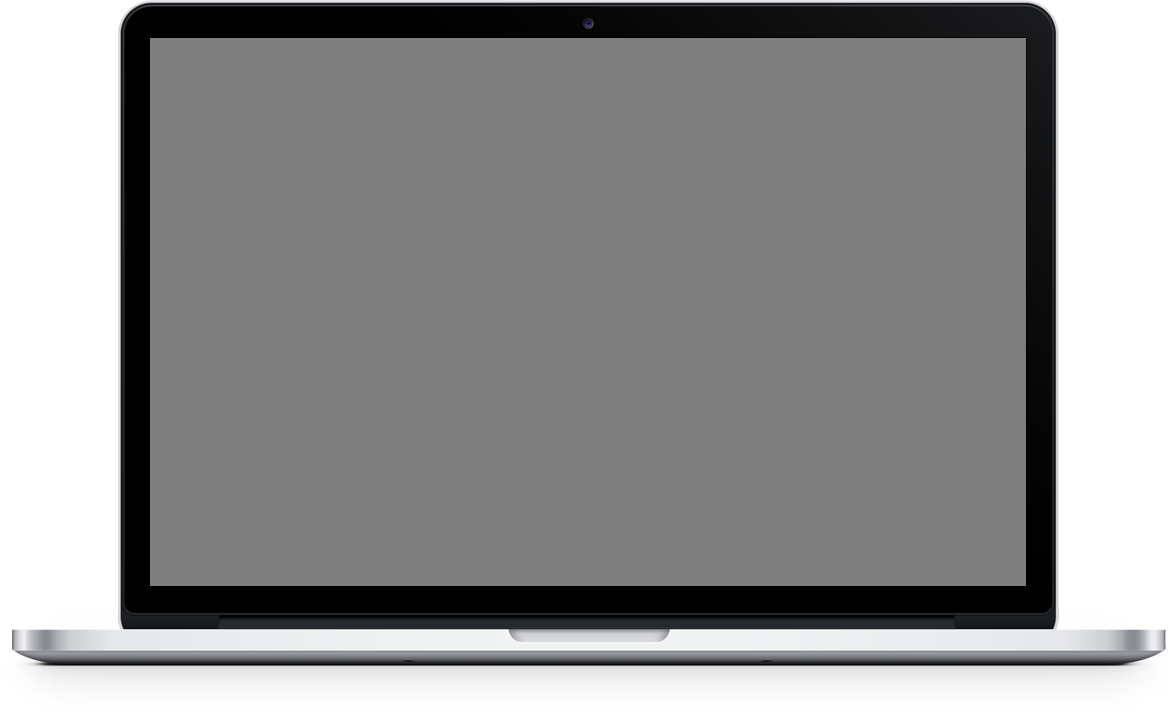 A front-facing view of a silver laptop, displayed against a transparent background. The screen is with a video asking to play the video.